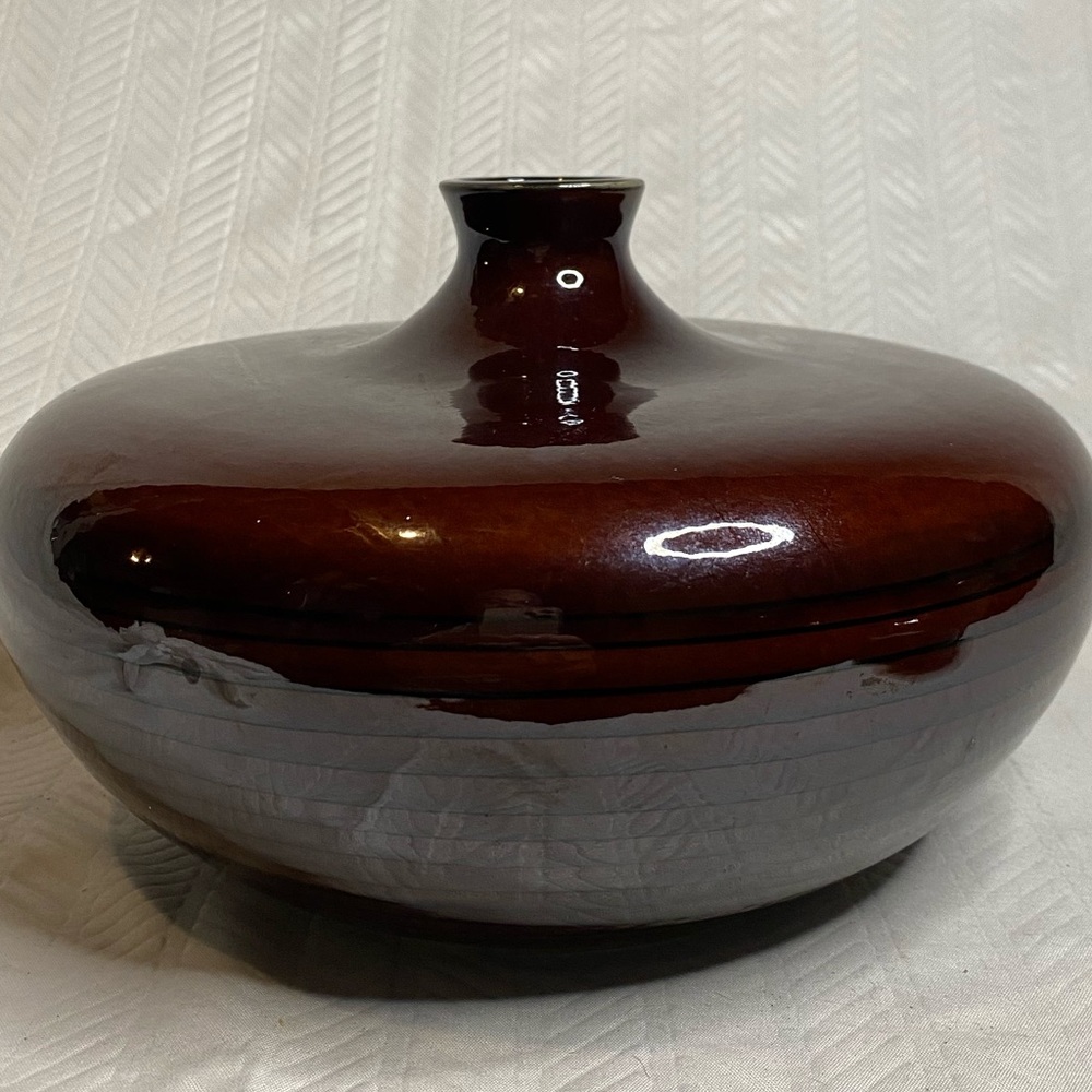 Brown round short ceramic vase from Pier 1 Imports